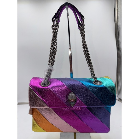 Kurt Geiger Handbags - Kurt Geiger London Leather Kensington Bag Rainbow Metallic Stripe Eagle Head NEW